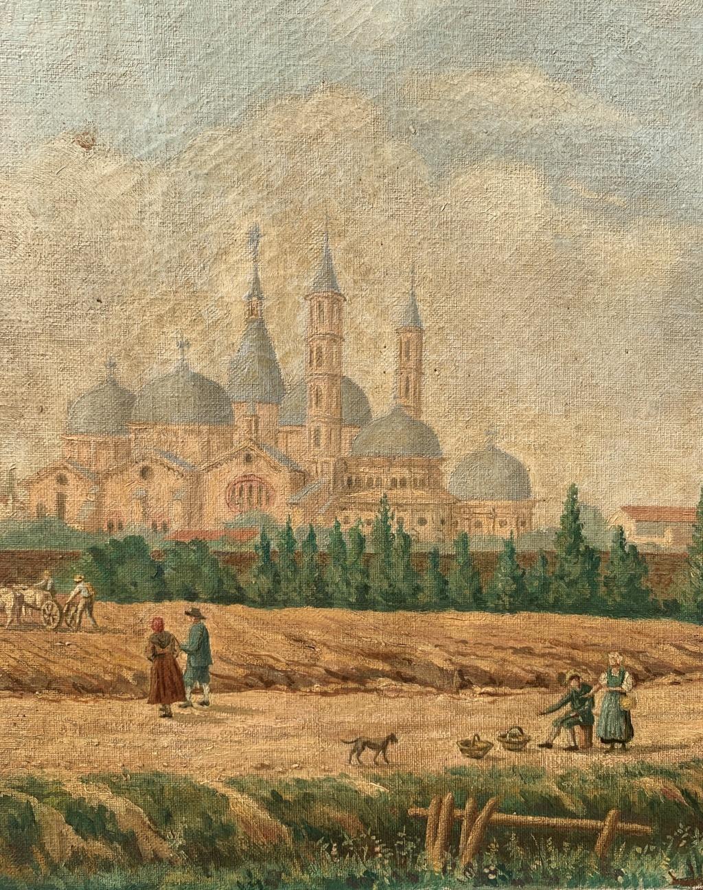 Peintre vénitien védutiste - peinture de paysage du 19e siècle - Vue de Padoue en vente 2