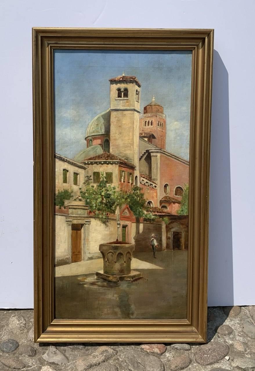 Vedutist Venetian painter - 19th century landscape painting - Venice View - Naturalistic Painting by Unknown