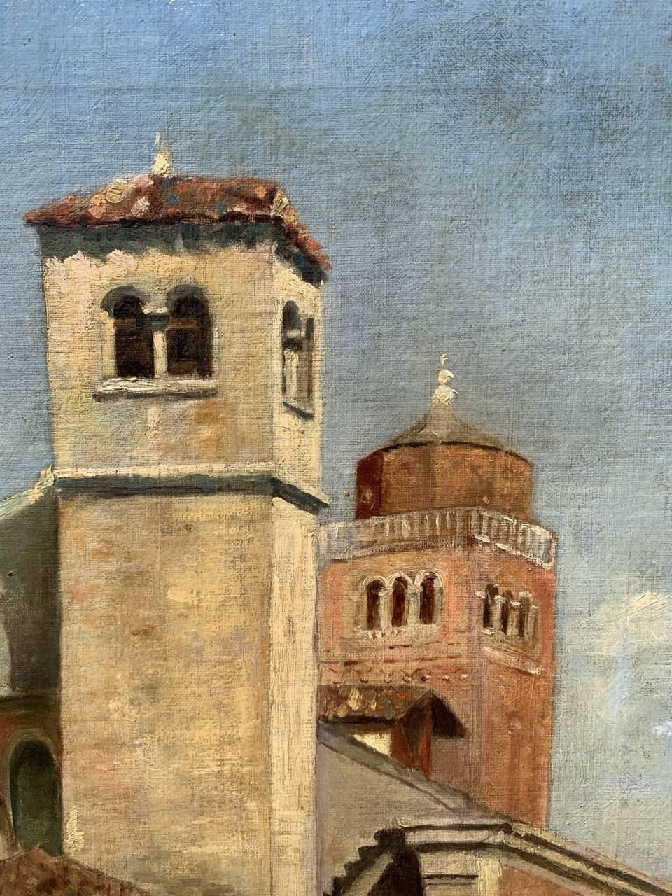 Vedutist Venetian painter - 19th century landscape painting - Venice View For Sale 4