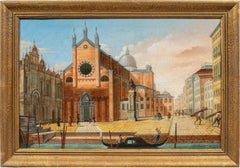 Peintre vénitien védutiste - peinture de paysage du 19e siècle - vue de Venise