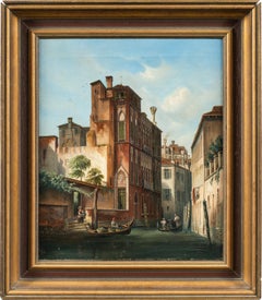 Pintor vedutista veneciano - Pintura paisajista del siglo XIX - Vista de Venecia Italia