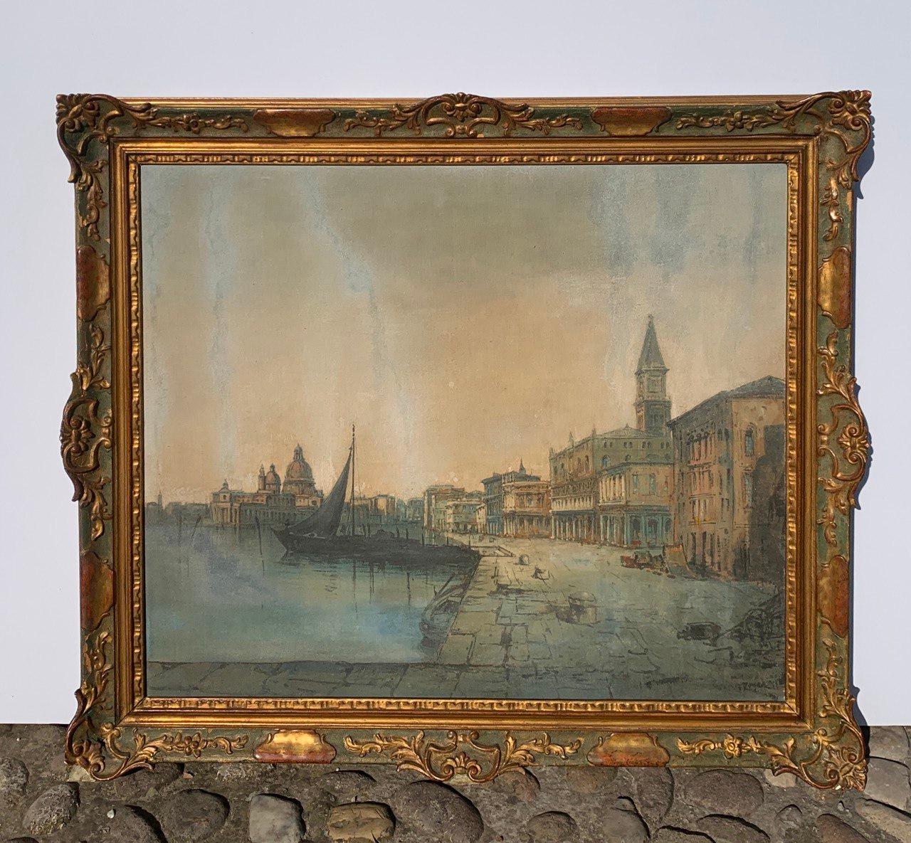 Vedutistischer venezianischer Maler - 19. Jahrhundert Landschaftsmalerei - Venedig Ansicht Palast (Impressionismus), Painting, von Unknown