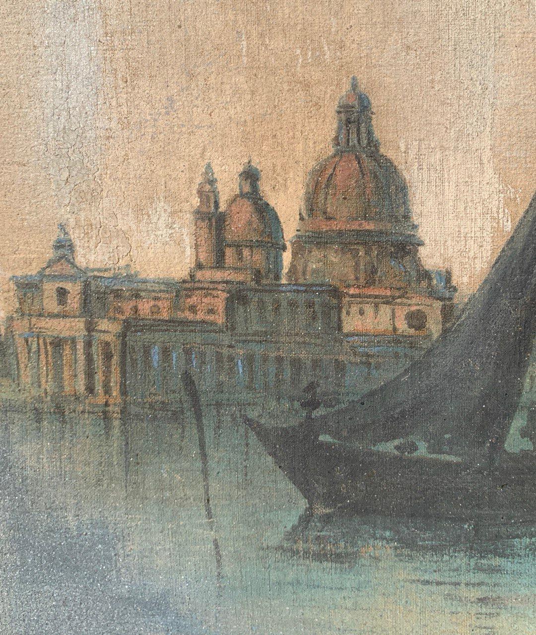 Vedutistischer venezianischer Maler - 19. Jahrhundert Landschaftsmalerei - Venedig Ansicht Palast (Braun), Landscape Painting, von Unknown