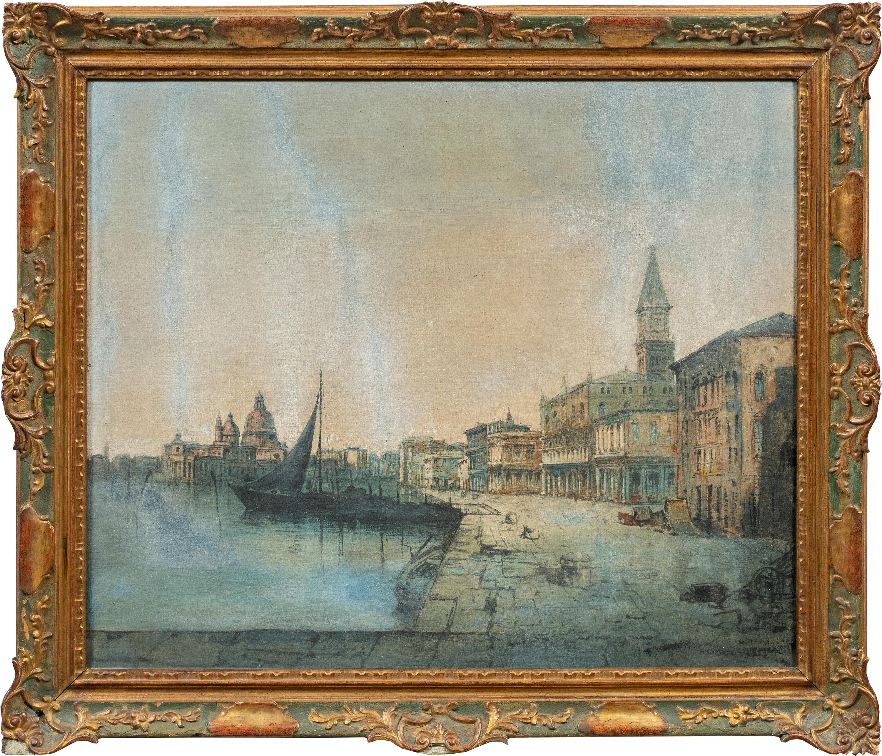 Vedutist Venetian painter - 19th century landscape painting - Venice View Palace