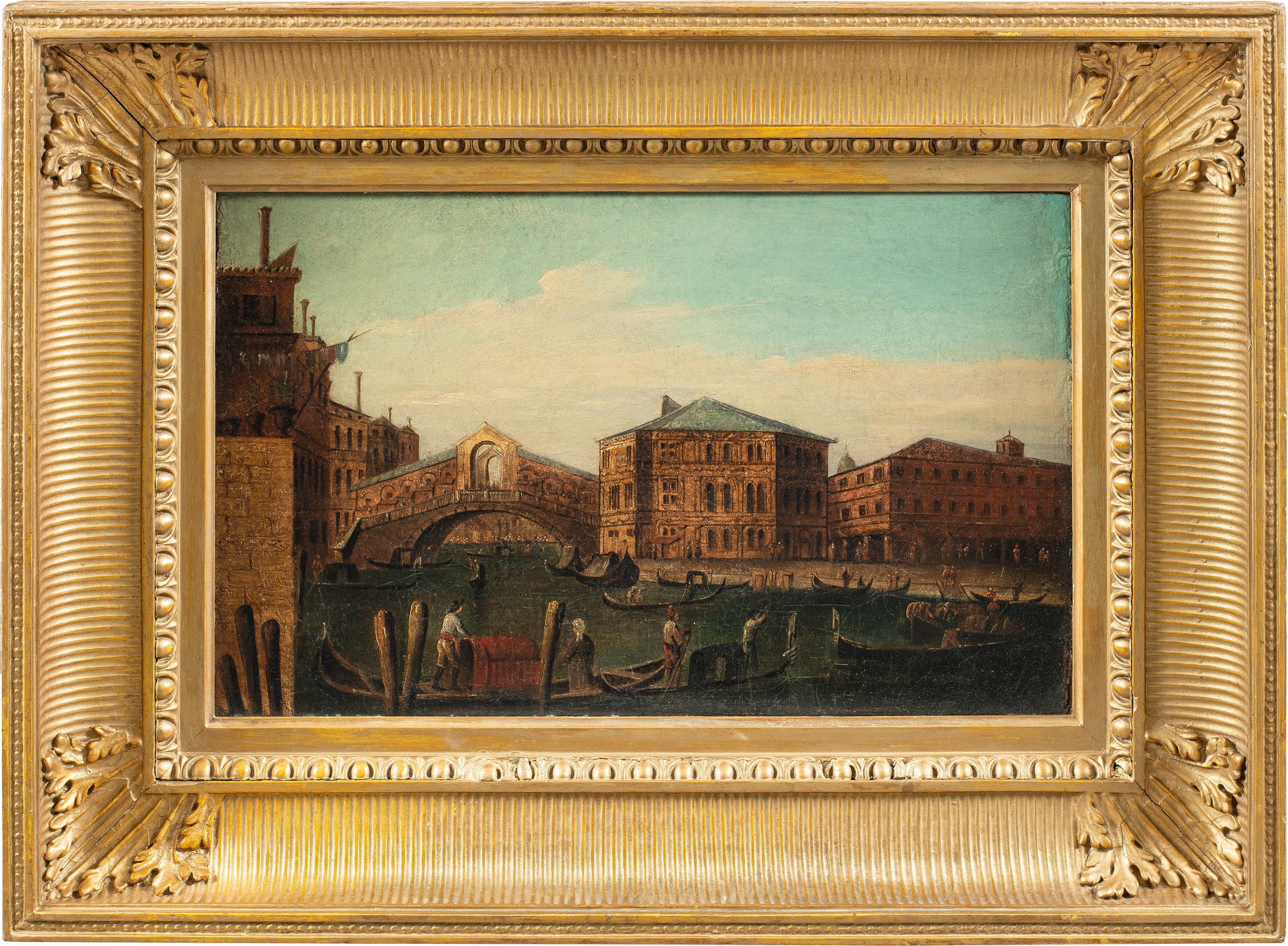 Vedutist Venetian painter - 19th century landscape painting - Venice view Rialto