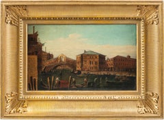 Antique Vedutist Venetian painter - 19th century landscape painting - Venice view Rialto