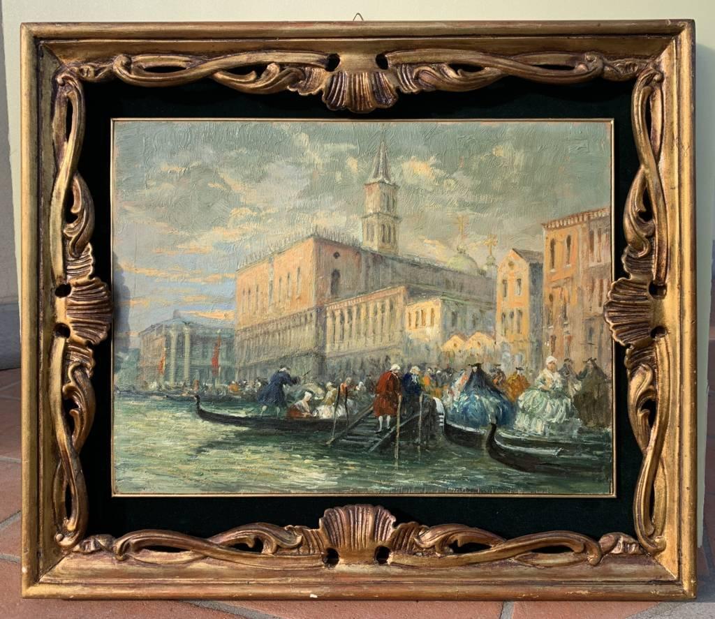 Vedutistischer venezianischer Maler - 19. Jahrhundert Venedig Ansicht Gemälde - Öl auf Tafel – Painting von Unknown