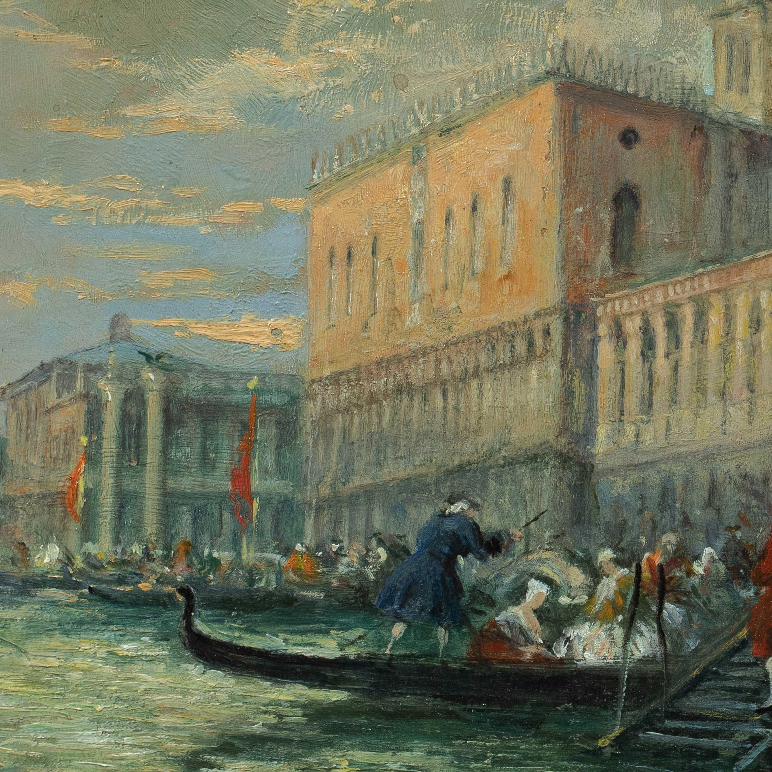 Pintor veneciano vedutista - Pintura de vista de Venecia del siglo XIX - Óleo sobre tabla - Painting de Unknown