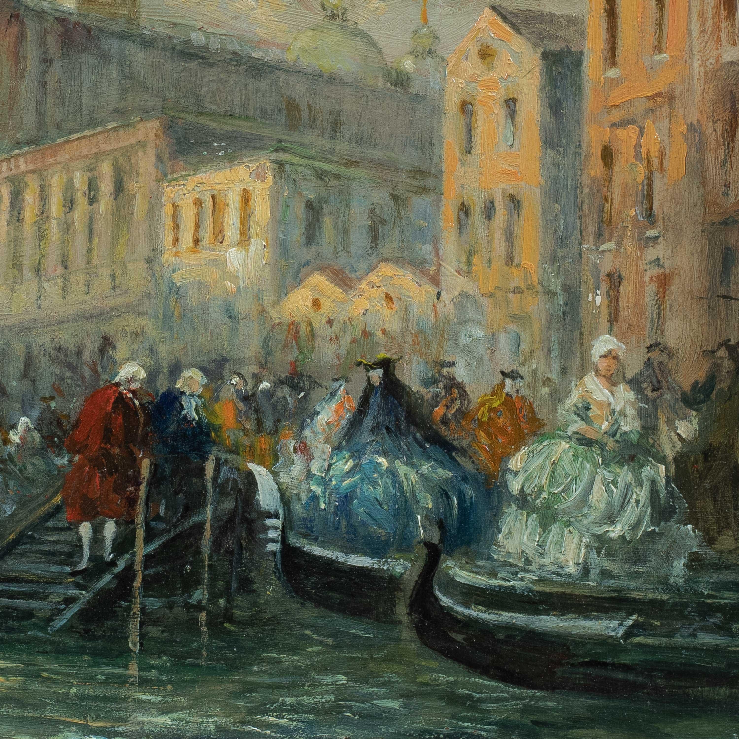 Pintor veneciano vedutista - Pintura de vista de Venecia del siglo XIX - Óleo sobre tabla - Painting Antiguos maestros de Unknown