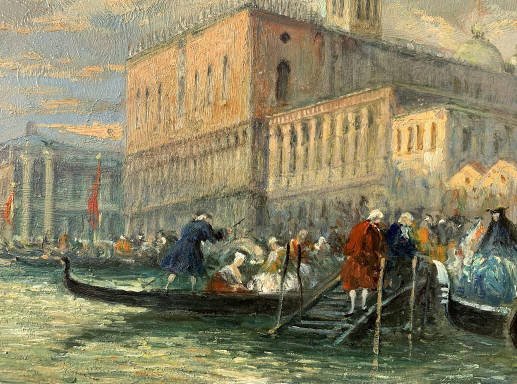 Peintre vénitien Vedutiste - 19e siècle Tableau de vue de Venise - Huile sur panneau en vente 2