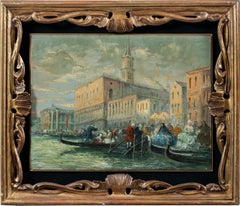 Pintor veneciano vedutista - Pintura de vista de Venecia del siglo XIX - Óleo sobre tabla