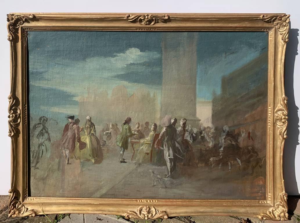 Pintor vedutista veneciano - pintura paisajista de principios del siglo XX - San Marcos Venecia - Landscape Painting Gris de Unknown