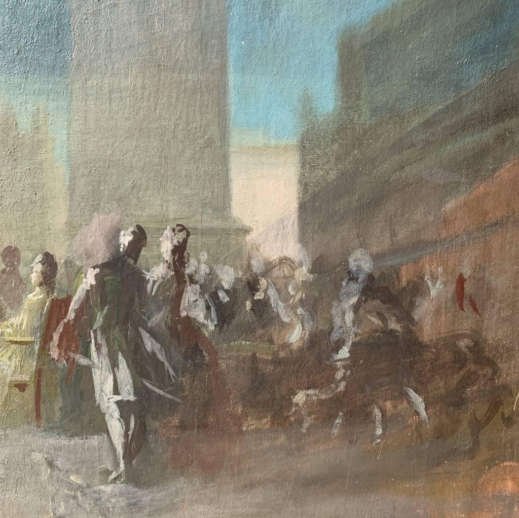 Pintor veneciano (principios del siglo XX) - Carnaval de Venecia en la Plaza de San Marcos.

40,5 x 55 cm sin marco, 46,5 x 62 cm con marco.

Óleo sobre lienzo, en marco de madera tallada y dorada.

Informe sobre el estado de conservación: Buen