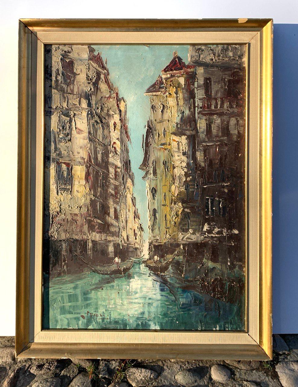 Pintor vedutista veneciano - pintura paisajista de principios del siglo XX - Vista de Venecia - Painting Art Nouveau de Unknown