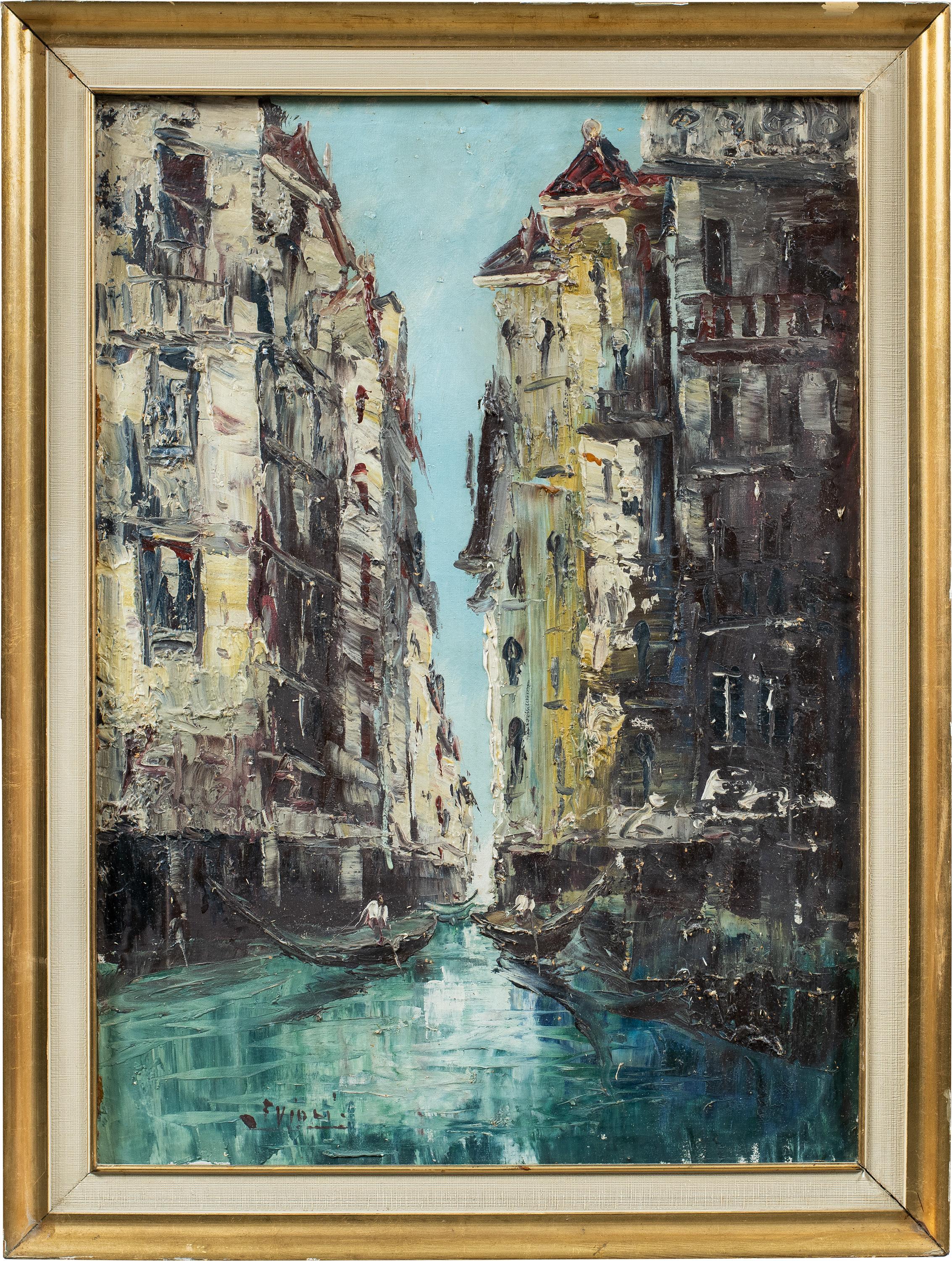 Pintor vedutista veneciano - pintura paisajista de principios del siglo XX - Vista de Venecia