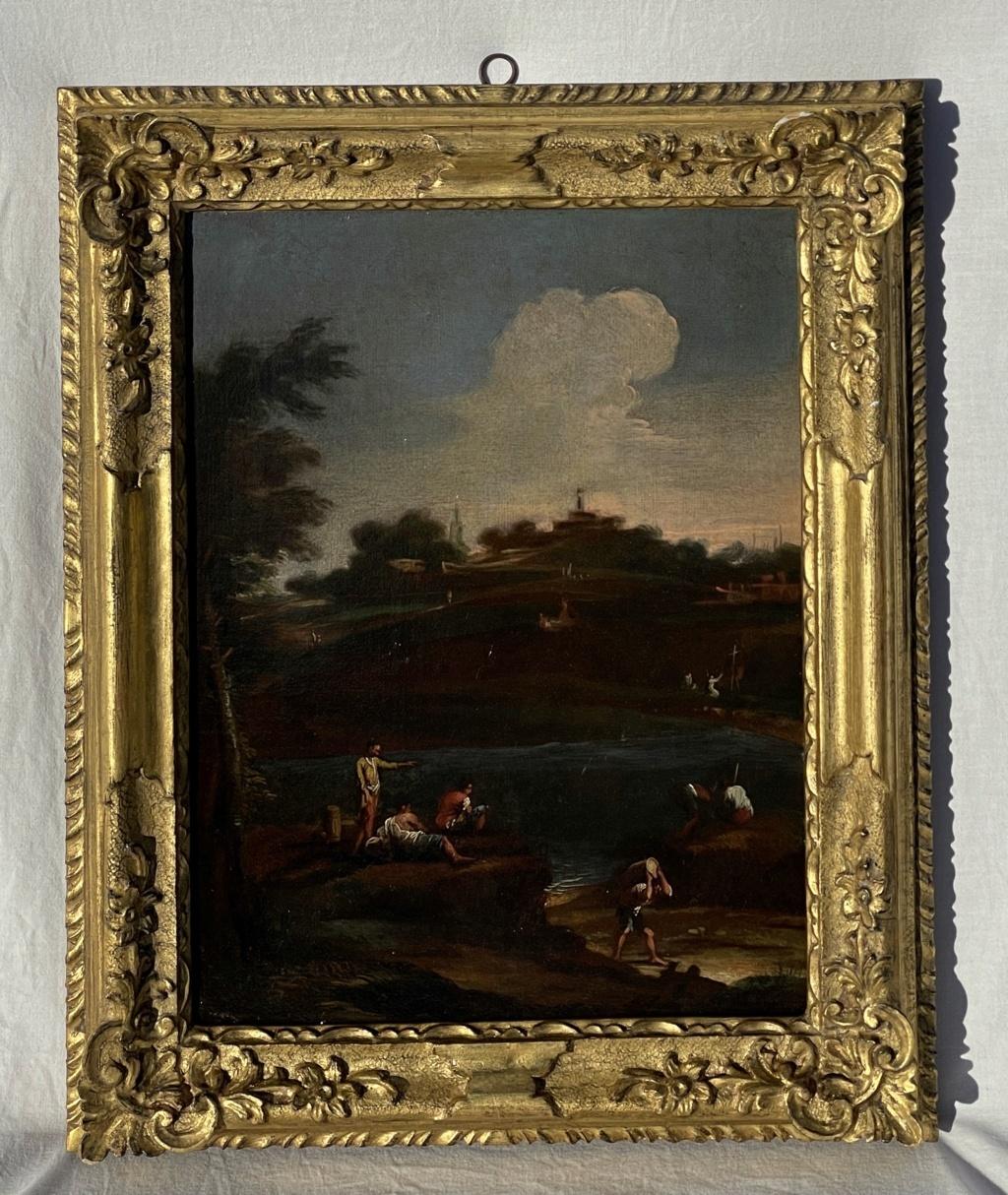 Venetian follower of Marco Ricci - 18th century landscape painting figures - Painting by Unknown