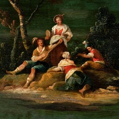 Venetian Genre Painter - 18th Century Country Festival Scene Panel