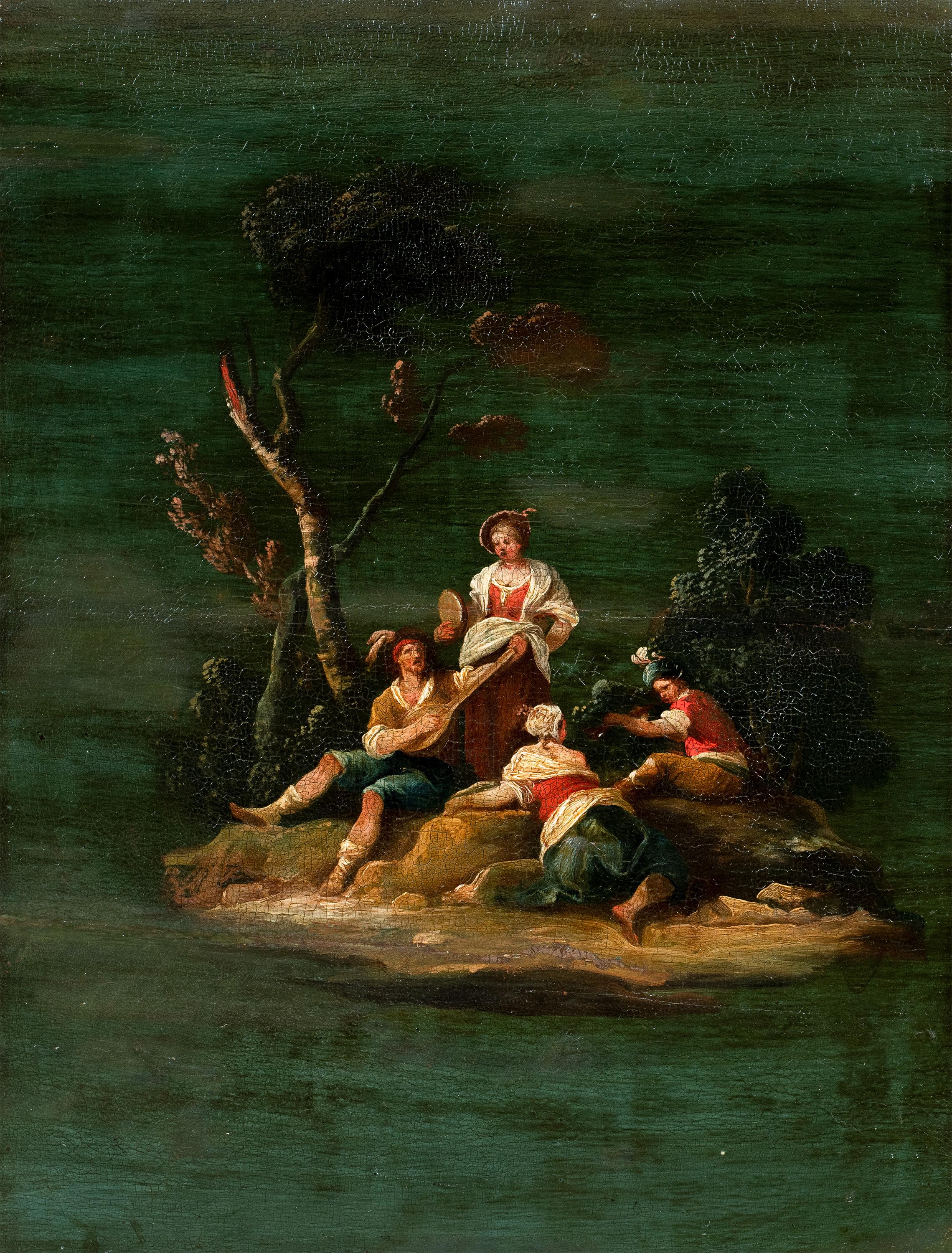Venetian Genre Painter - 18th Century Country Festival Scene Panel