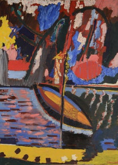 Venetian Nocturne, Fauvist Harbor Composition with Gondola