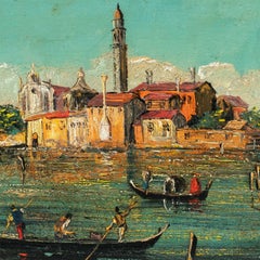 Venetian painter – 19th c. Guardesque lagoon view – San Michele island