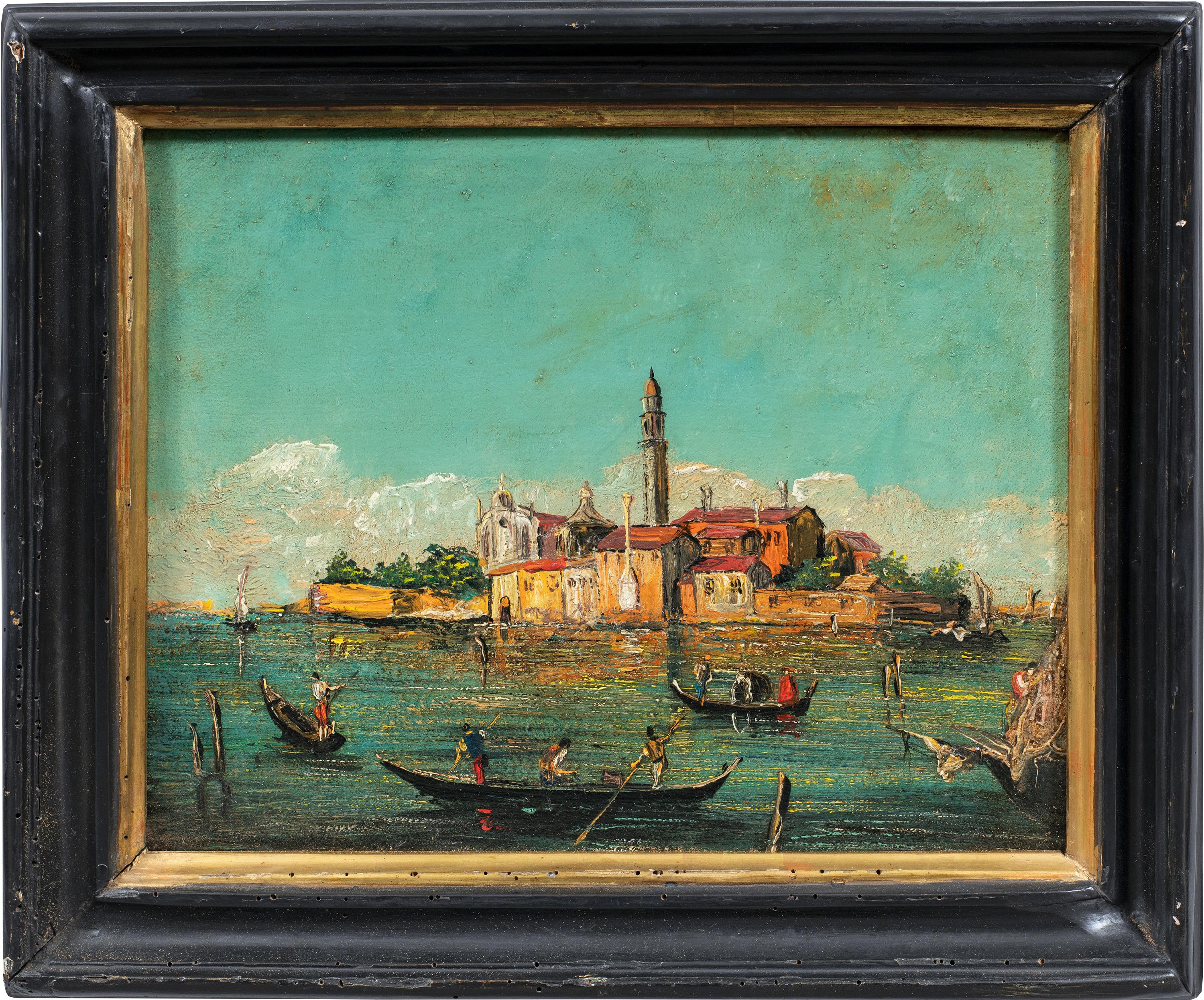 Venetian painter – 19th c. Guardesque lagoon view – San Michele island