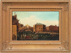 Venetian painter - 19th century landscape painting - Venice view Rialto 