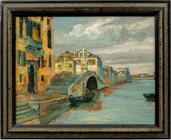 Venetian painter early 20th century - Impressionist Venice canal with bridge