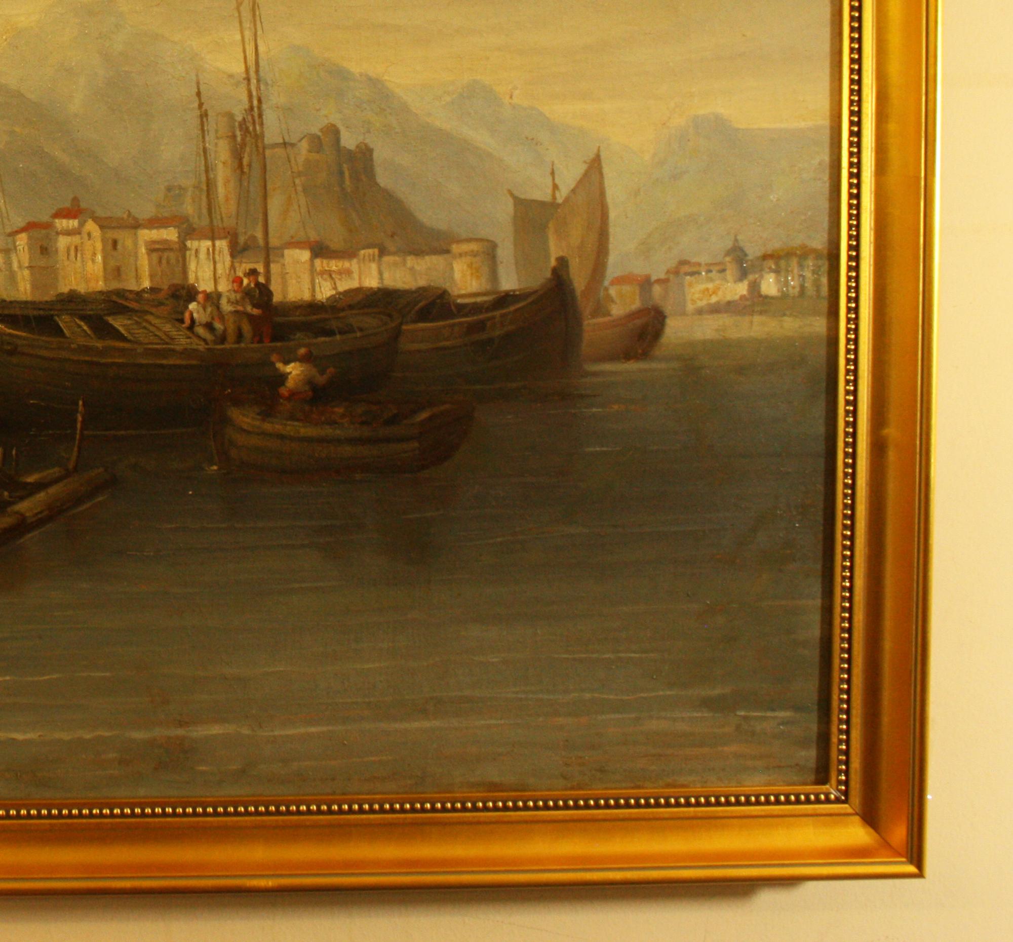 Venetian River Scene 18th Century Italian School  Oil on Canvas Unknown Artist For Sale 2