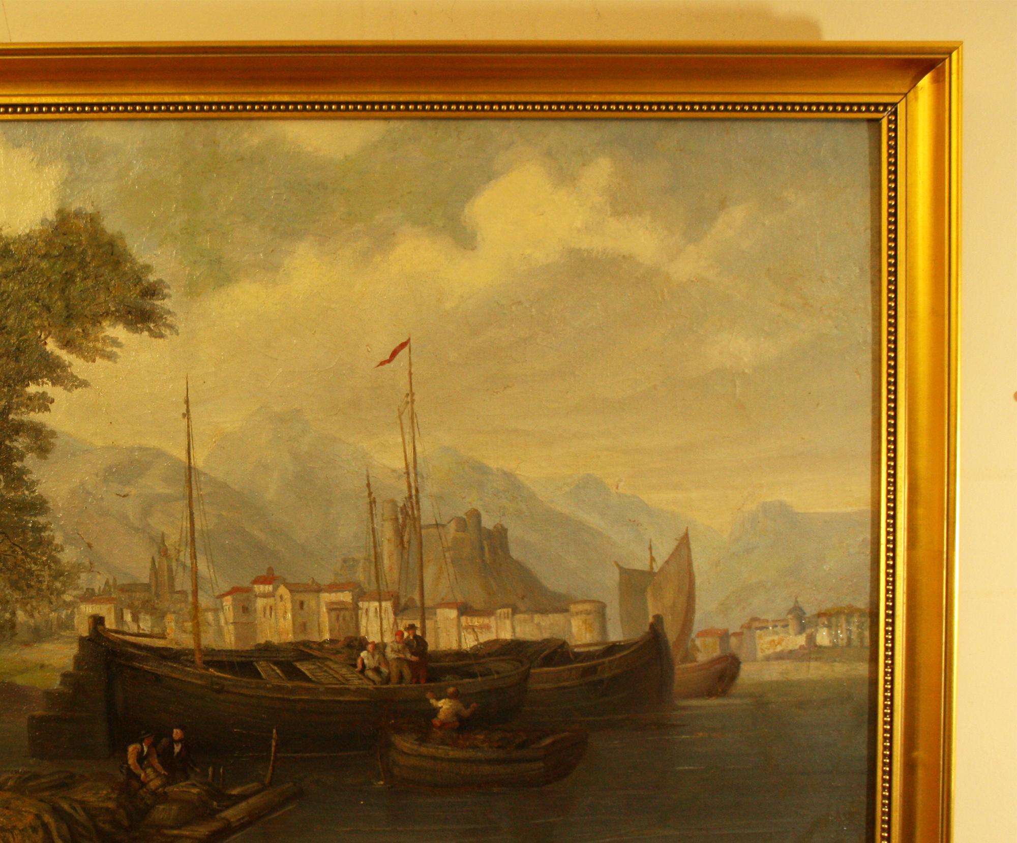 Venetian River Scene 18th Century Italian School  Oil on Canvas Unknown Artist For Sale 3