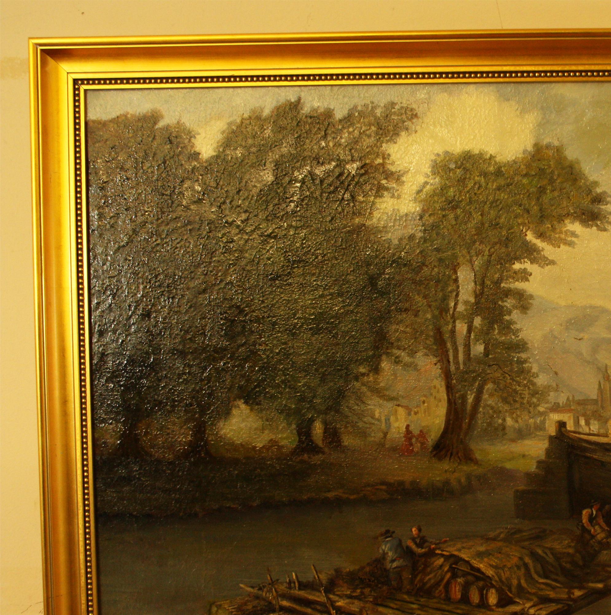Venetian River Scene 18th Century Italian School  Oil on Canvas Unknown Artist For Sale 4