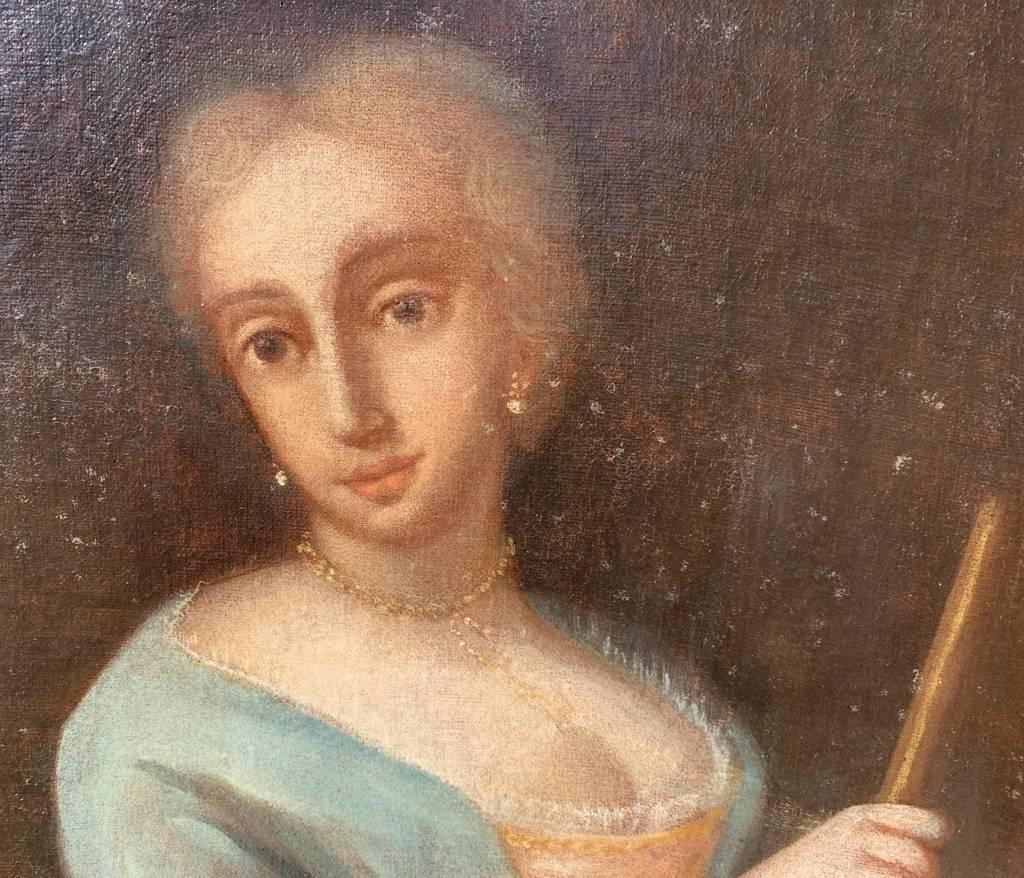 Venetian master (18th century) - Mask of Colombina.

161 x 68 cm without frame, 169.5 x 76.5 cm with frame.

Antique oil painting on canvas, in a white lacquered wooden frame.

Condition report: Lined canvas. Good state of conservation of the