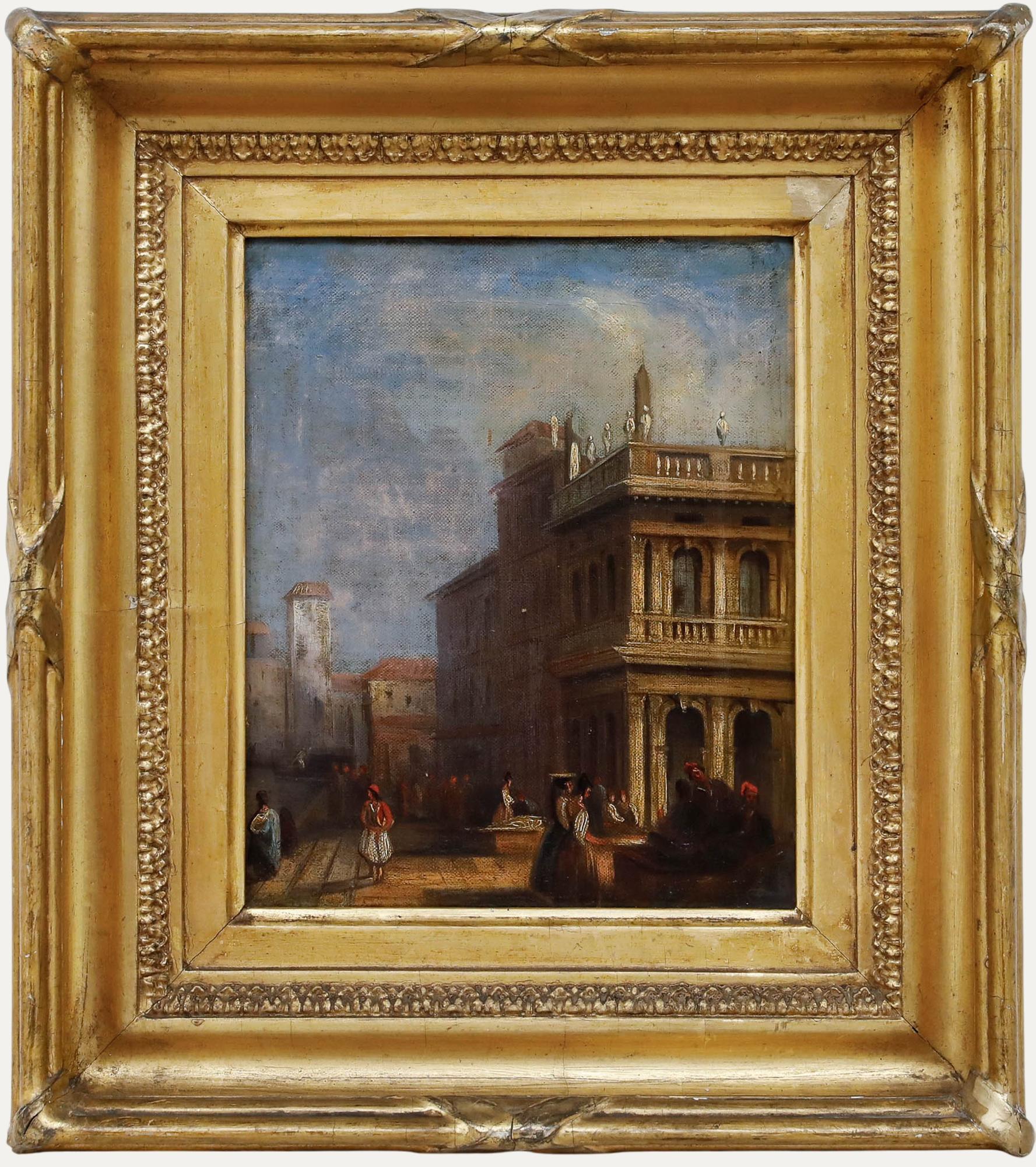 Unknown Landscape Painting - Venetian School Early 19th Century Oil - The Doge's Palace