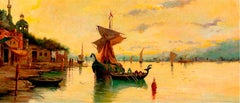 Venetian School del 19° secolo - Olio su tela - "Laguna di Venezia