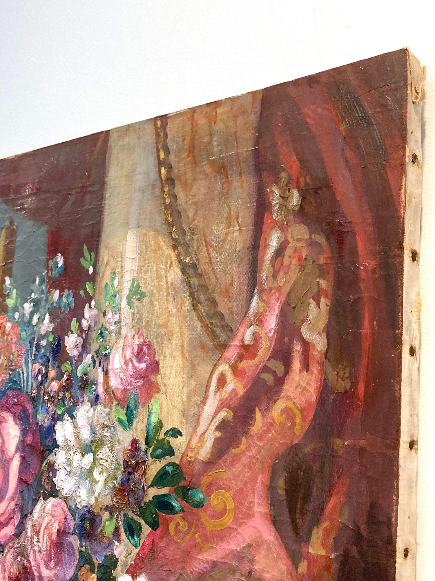 „Venedigisches Stillleben mit Blumen und Leier“, Ölgemälde auf Leinwand, 20. Jahrhundert im Angebot 6