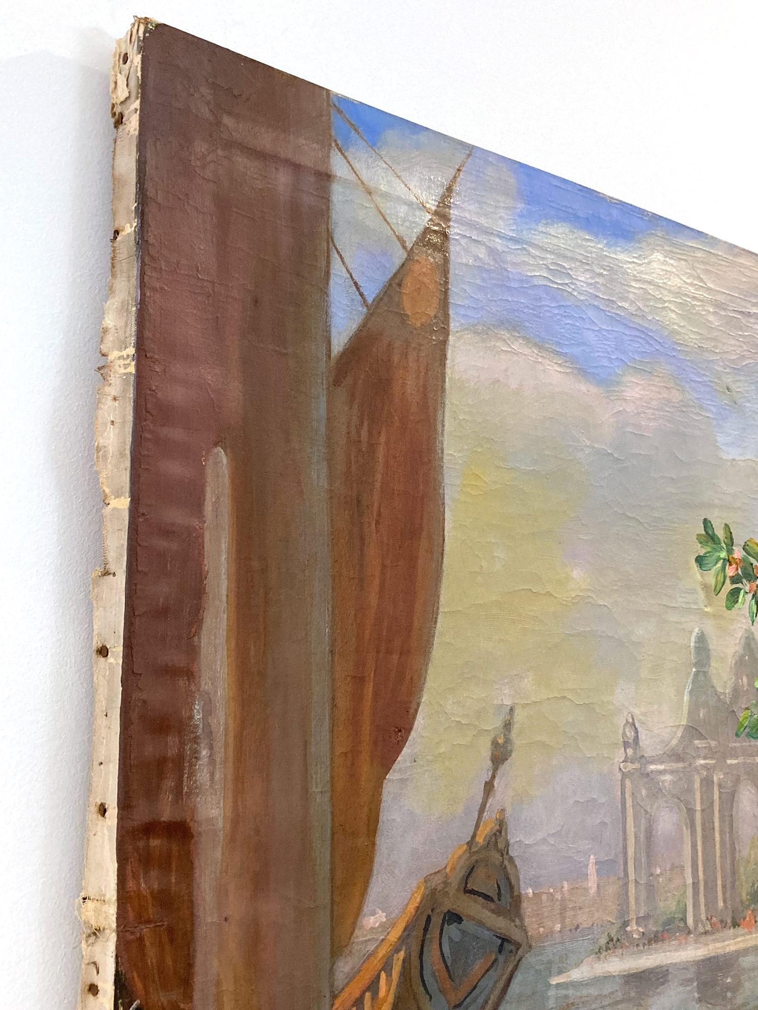 „Venedigisches Stillleben mit Blumen und Leier“, Ölgemälde auf Leinwand, 20. Jahrhundert im Angebot 10