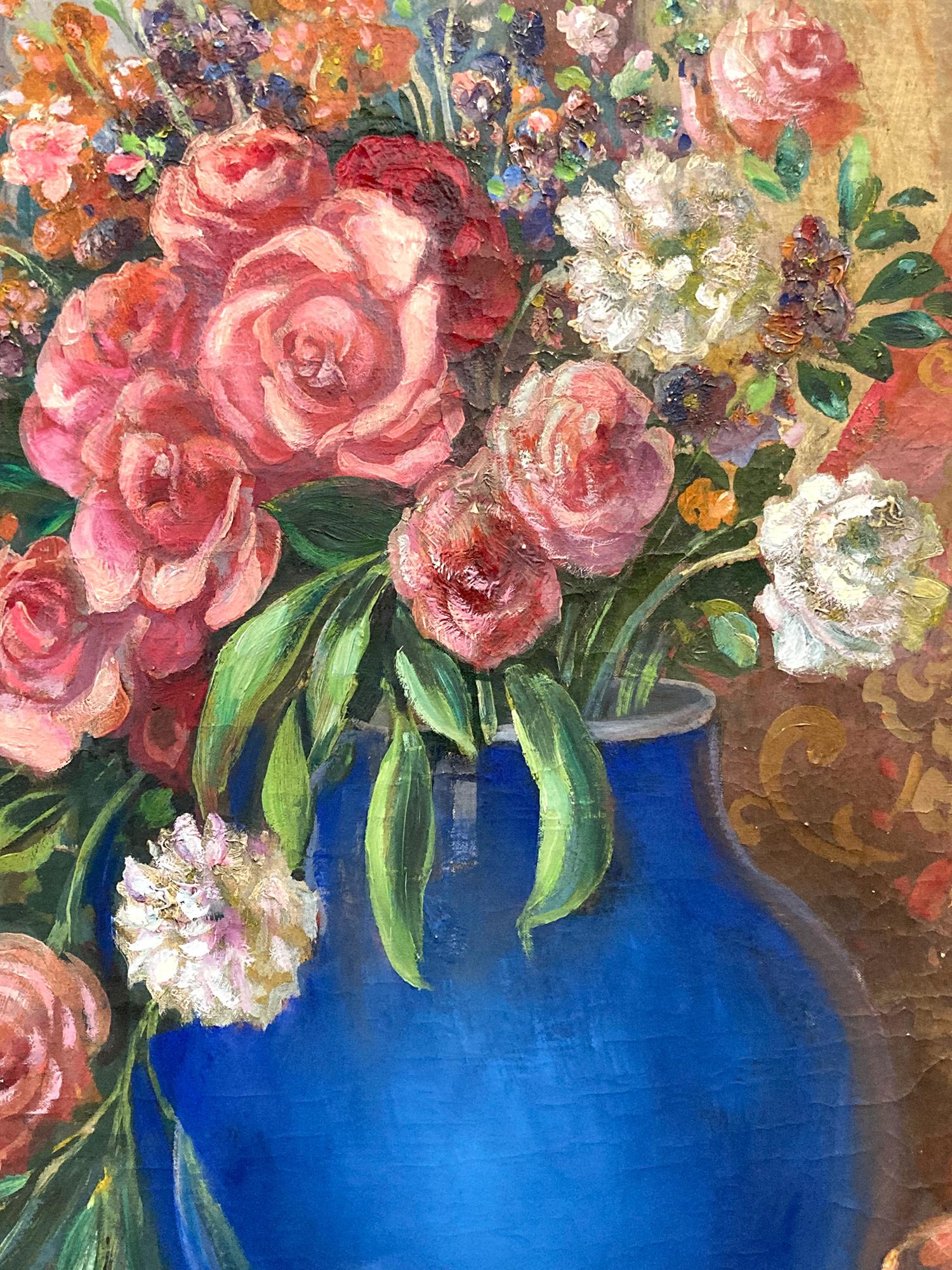 „Venedigisches Stillleben mit Blumen und Leier“, Ölgemälde auf Leinwand, 20. Jahrhundert – Painting von Unknown