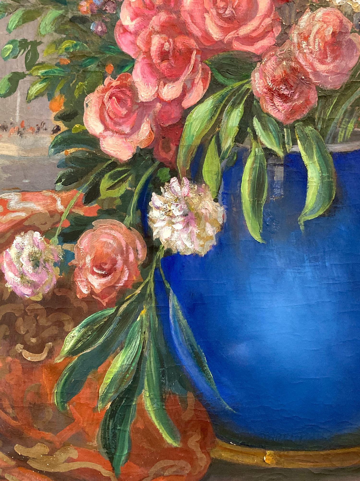 „Venedigisches Stillleben mit Blumen und Leier“, Ölgemälde auf Leinwand, 20. Jahrhundert (Realismus), Painting, von Unknown