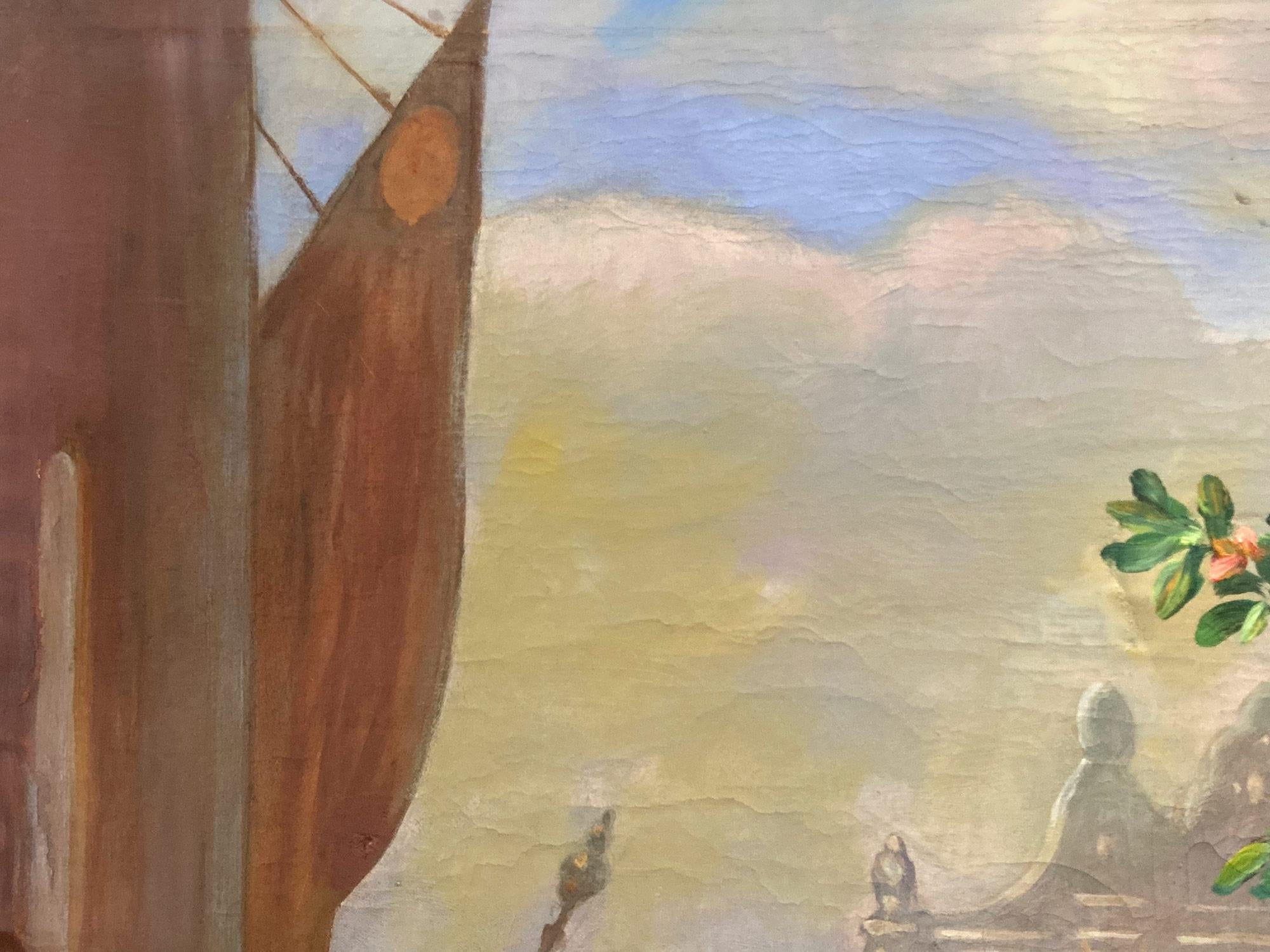 „Venedigisches Stillleben mit Blumen und Leier“, Ölgemälde auf Leinwand, 20. Jahrhundert im Angebot 2