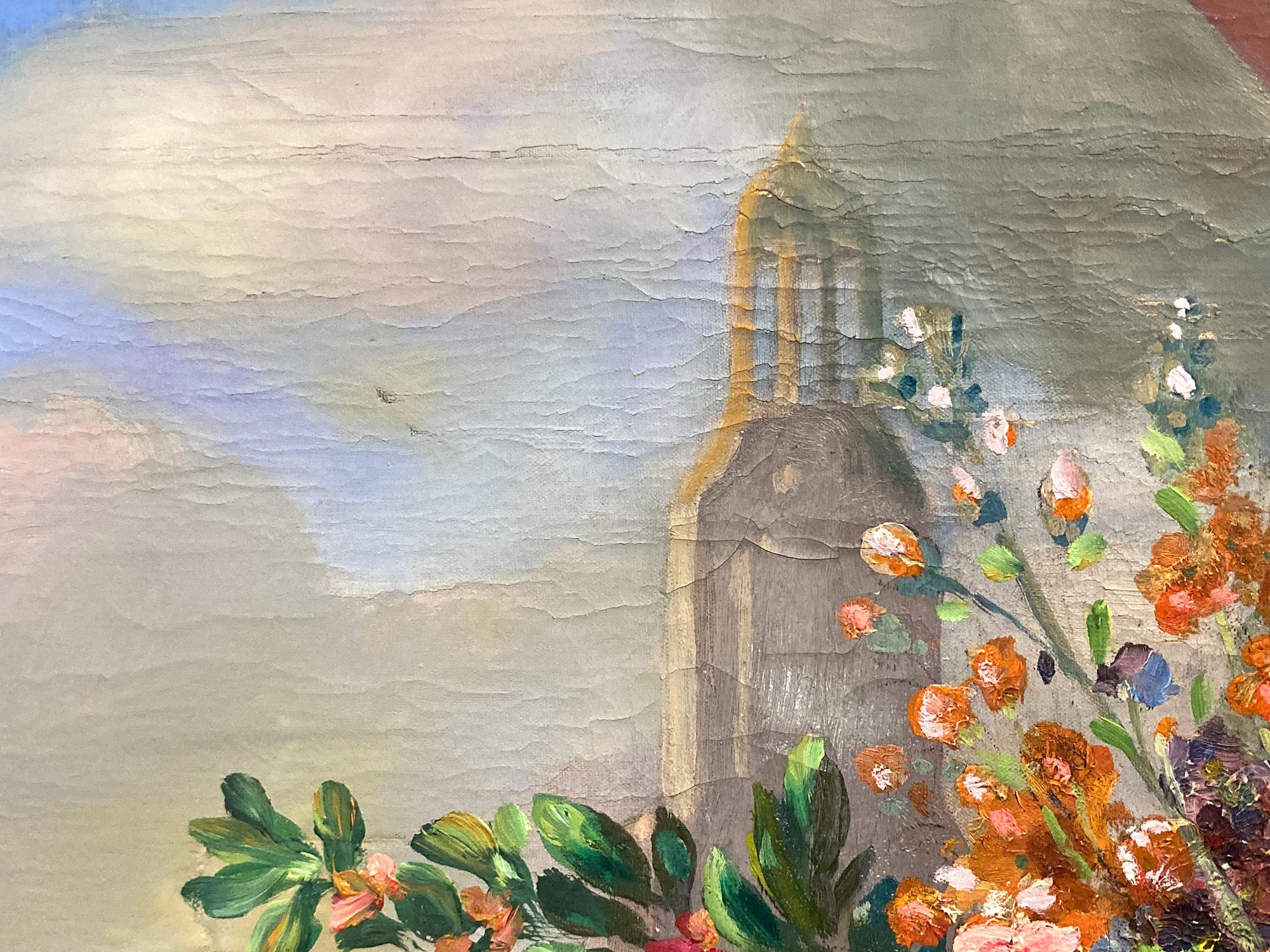 „Venedigisches Stillleben mit Blumen und Leier“, Ölgemälde auf Leinwand, 20. Jahrhundert im Angebot 3