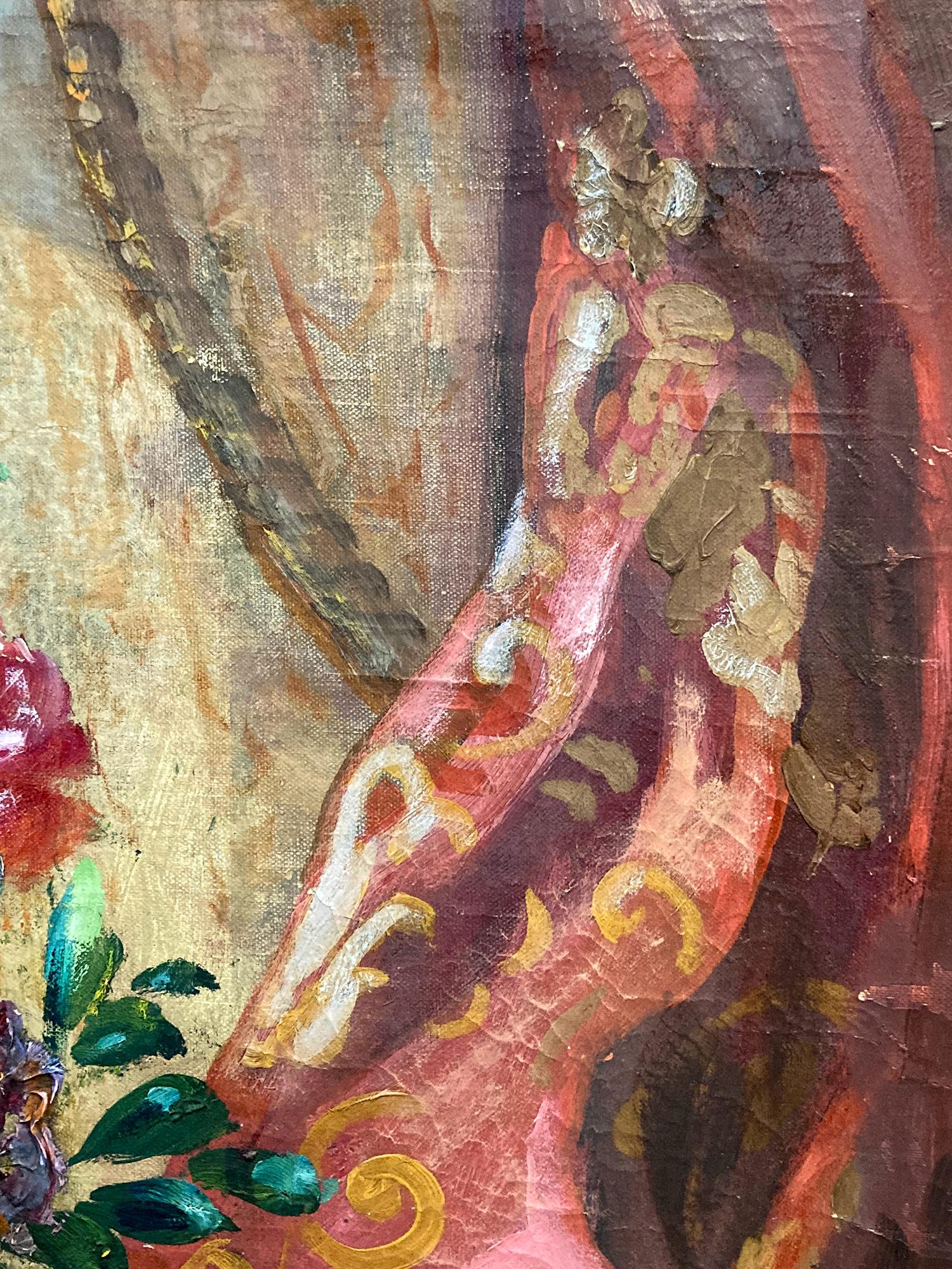 „Venedigisches Stillleben mit Blumen und Leier“, Ölgemälde auf Leinwand, 20. Jahrhundert im Angebot 4