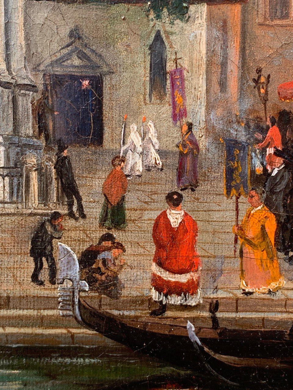 Vedutiste vénitien - Peinture de paysage du 19e siècle - Vue de Venise Colleoni en vente 6