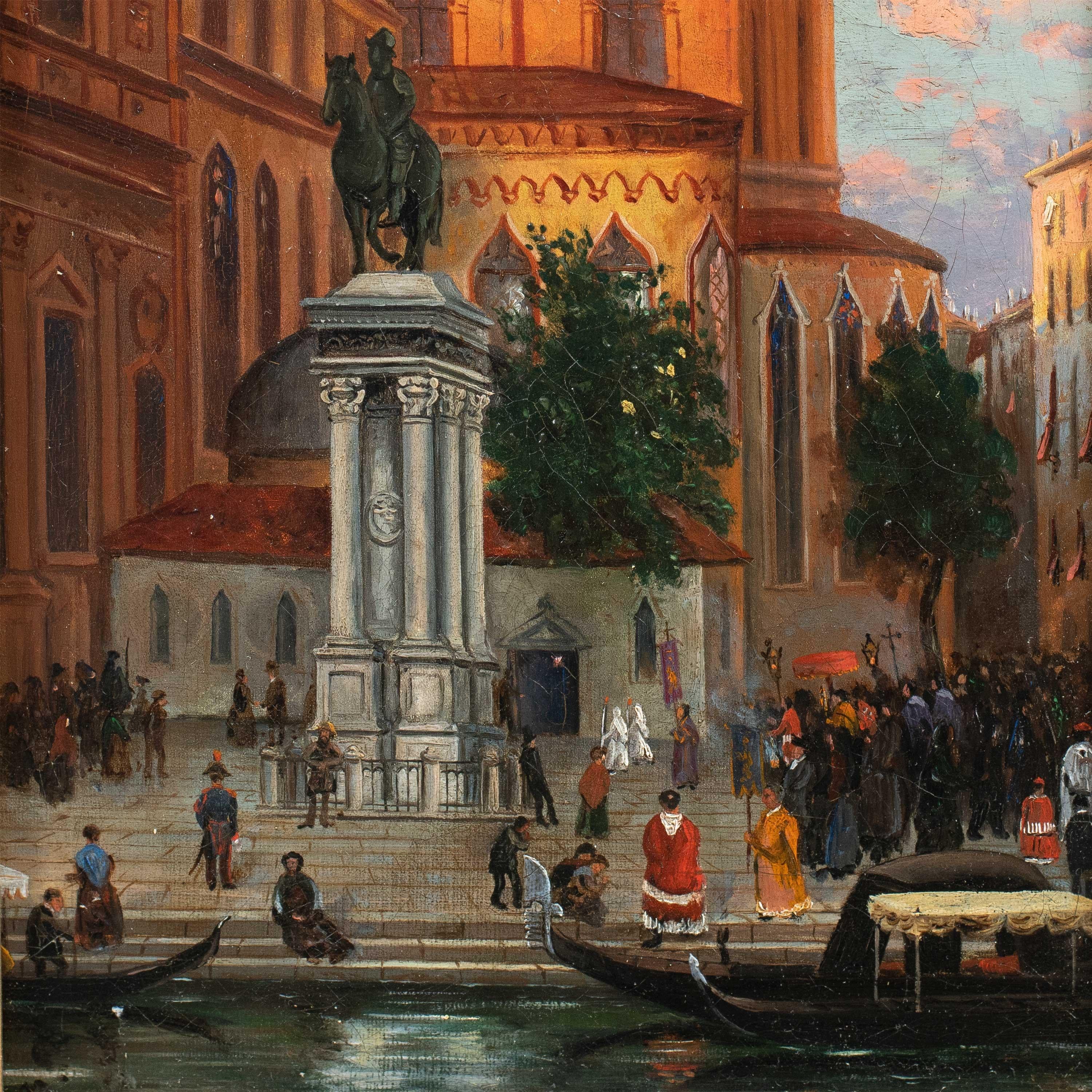 Vedutiste vénitien - Peinture de paysage du 19e siècle - Vue de Venise Colleoni - Painting de Unknown