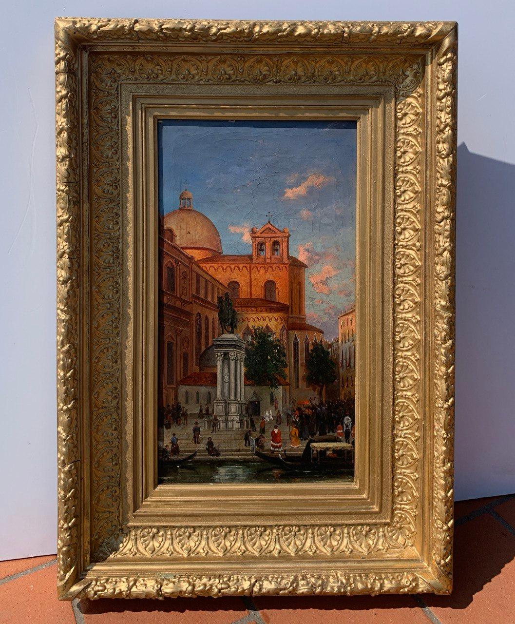 Vedutiste vénitien - Peinture de paysage du 19e siècle - Vue de Venise Colleoni - Réalisme Painting par Unknown