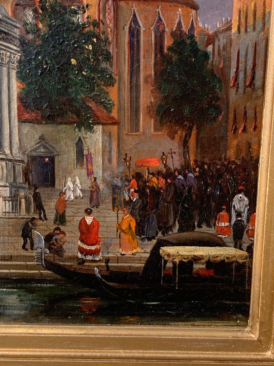 Vedutiste vénitien - Peinture de paysage du 19e siècle - Vue de Venise Colleoni - Marron Landscape Painting par Unknown