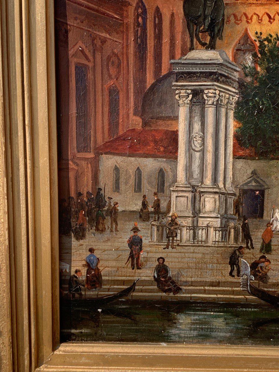 Vedutiste vénitien - Peinture de paysage du 19e siècle - Vue de Venise Colleoni en vente 3