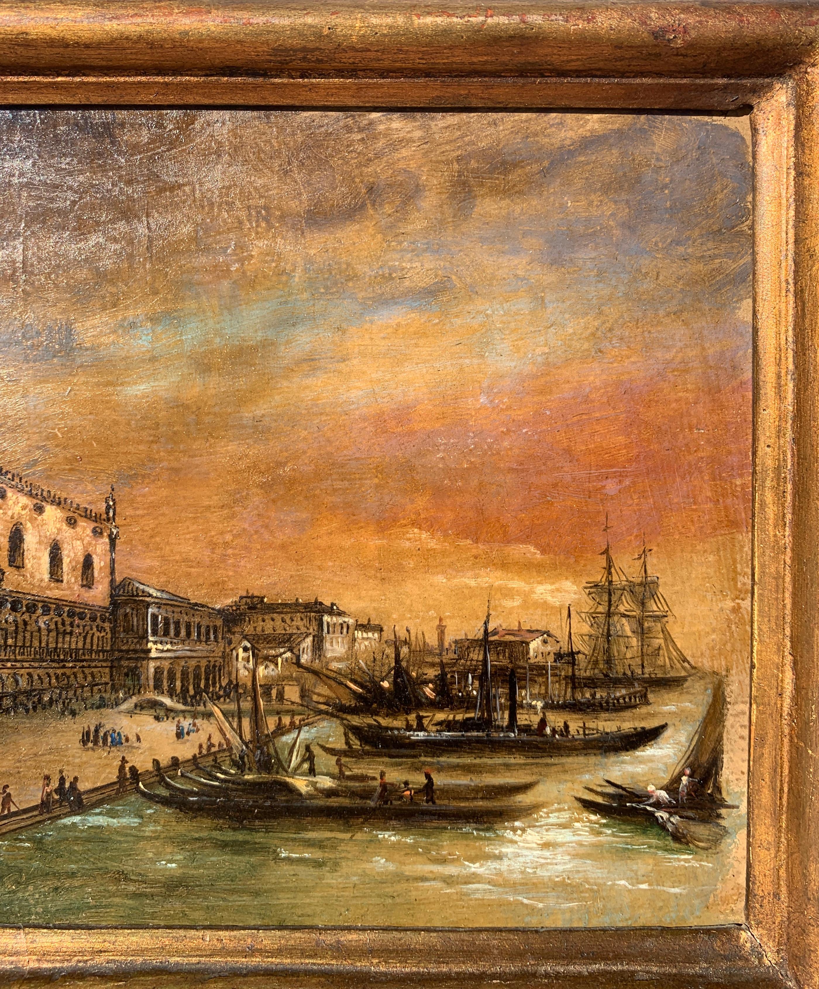 Venezianischer Vedutist - 19. Jahrhundert Landschaftsmalerei - Blick auf den Dogenpalast von Venedig im Angebot 1