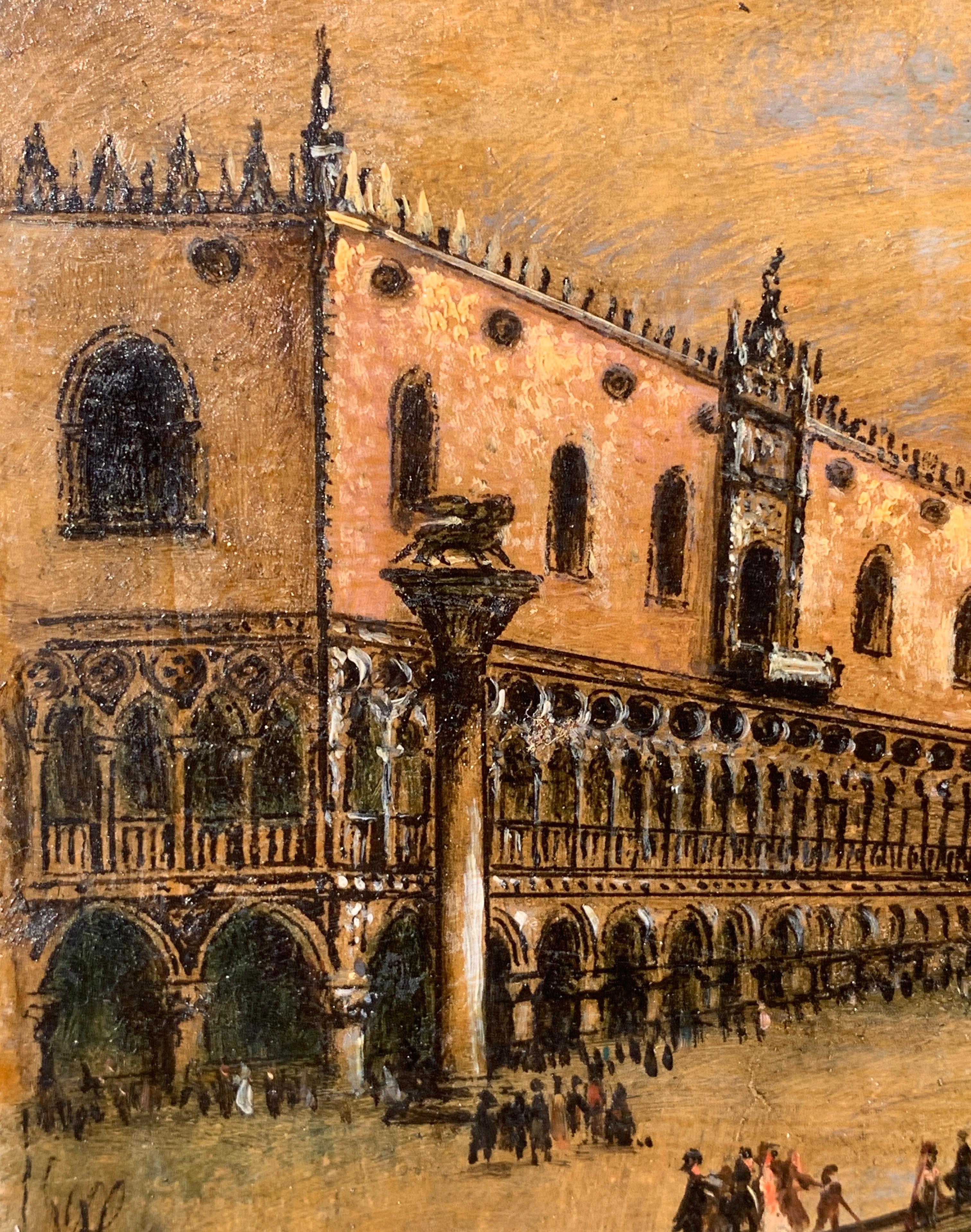 Venezianischer Vedutist - 19. Jahrhundert Landschaftsmalerei - Blick auf den Dogenpalast von Venedig im Angebot 3