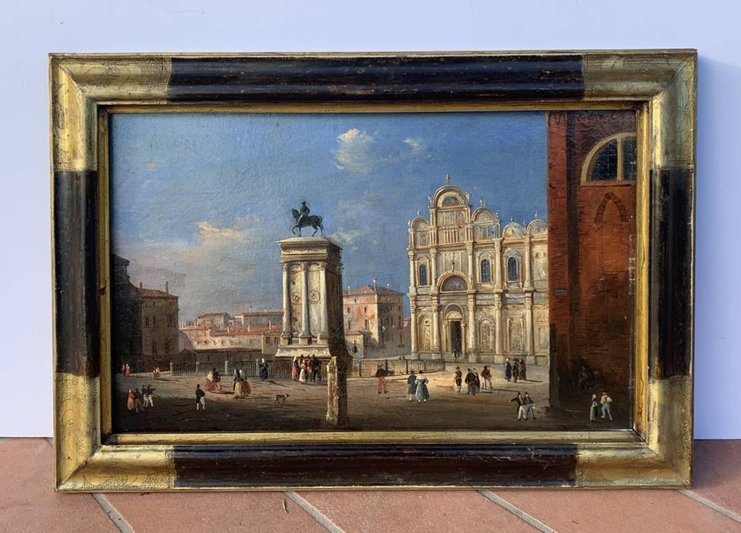 Pittore vedutista veneziano - Paesaggio del XIX secolo - Veduta di Venezia - Landscape Painting Grigio di Unknown