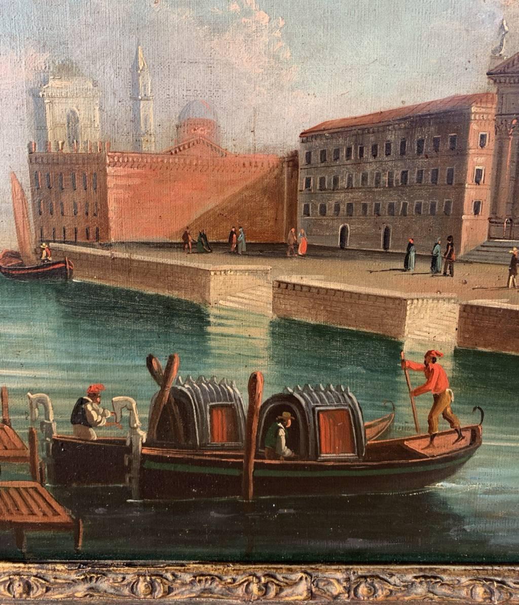 Pintor vedutista veneciano - Pintura paisajista del siglo XIX - Vista de Venecia 1