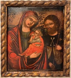 Antique Veneto-Cretan school. Late XVI cent. Madonna with child and Saint James- Pilgrim